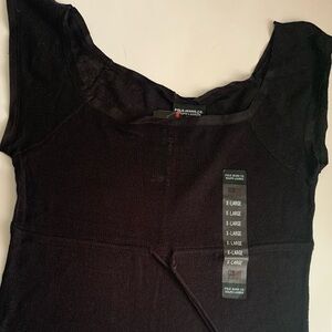 NWT Polo Jeans, Cap Sleeve Cinched Bodice Tie Black Sweater, Casual 💯Cotton XL